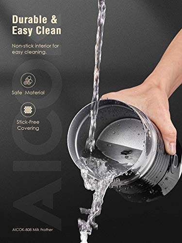 Milk Frother, Aicok Electric Milk Steamer with Hot or Cold Milk Froth with Double Wall, Strix Control, Non-Stick Coating, Silent Operation, Milk Warmer, for Cappuccino, Hot Chocolate, Latte, Coffee