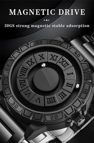 Image of LYNZ Luxury Silver Unique Watch for Men with Magnetic Balls and No Pointer, No Mirror Stainless Steel Waterproof Quartz Wristwatch
