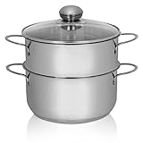 Krüger Edelstahl-Kartoffeldämpfer mit Glasdeckel - Bio-Dünster mit praktischem Schüttrand & energiesparendem Kapselboden - Topf für wasserarmes Garen & fettarmes Braten (20 cm)