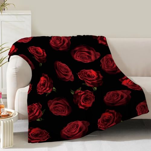 Rose Floral Blanket Gifts for Women Girls Mom Wife Birthday Christmas Valentine Present Romantic Red Roses Flower Theme Decor Bedroom Living Room Couch Sofa Kids Adults Soft Cozy Flannel Throw 60"x80"