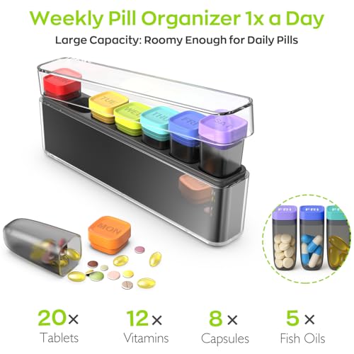 Image of Weekly Pill Organizer 1 Time a Day, HIONXMGA Detachable Travel Pill Box 7 Day, Large Medicine Pill Case Container for Daily Medication Vitamin Supplement Fish Oil, Portable Week Pills Holder, Clear