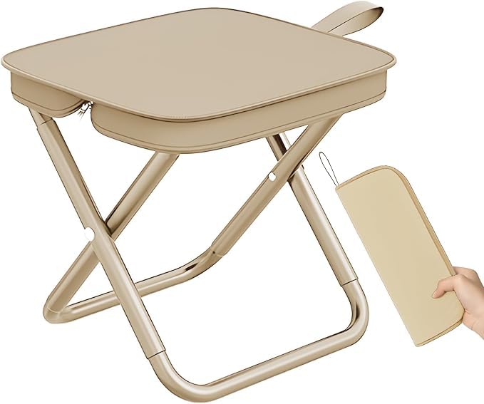 Mini Folding Stool with Carry Bag, Lightweight Outdoor Stool for Travel, Hiking, BBQ, Fishing, Leisure (Khaki)-image-46