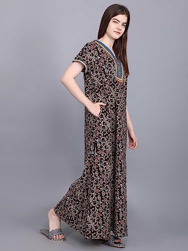 Image of Evolove Women's Cotton Long Maxi Night Gown Nighty Dress with Pocket, Super Soft Comfortable (LNG-Cotton-2)