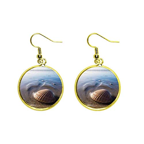Pendientes de agua de mar concha ciencia naturaleza y aretes colgantes dorados estilo joyería mujer