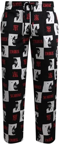 COCO BRANDS Scarface Mens Pajama Pants - All Over Print Adjustable Elastic Waistband Soft Silky Sleepwear for Men & Women Size Small Logo Checkerboard/Black