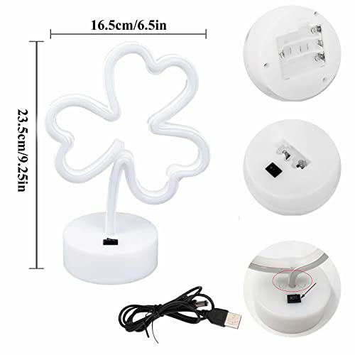 Image of Neon Sign Shamrock Shaped St. Patric's Day Night Light, LoveNite USB & Battery Operated Green Clover Glowing Neon Decorative Irish Shamrock Light Table Decor for Room Party Decorations (3-Clover)