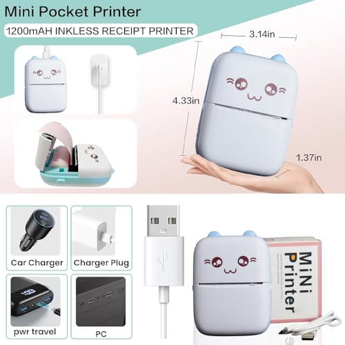 MTC Mini Bluetooth Thermal Printer, Portable Label Printer Inkfree Printer for Android & iOS System, Black on White Thermal Printer with Roll of... - Image 4