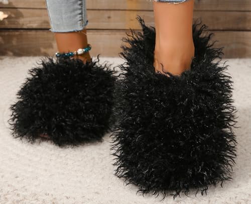 Gegefur Women's Faux Fur Slippers Slide Fluffy Sandals Open Toe Indoor Outdoor Fuzzy Slides2