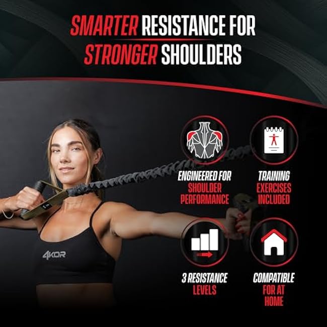 4KOR Cross Anchor Shoulder Performance Training System. Resistance Cords with Handles and Dynamic Workout Guide. Exercise Bands with Nylon Sleeves, Rubber Grips, and Carry Bag for Rehab and Strength