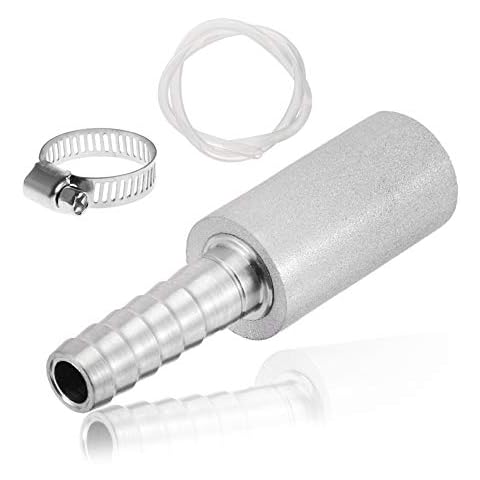 JoyTube 0.5 Micron Diffusion Stone 1/4" Barb Stainless Steel Aeration Stone Carbonater Stone with 3.3 Ft Silicon Hose Tubing 1 Pcs Beer Clamp for Homebrew Wine Beer Cover