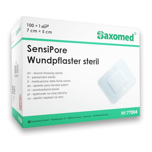 100 Stück Wundpflaster steril 7x5 - steriler Wundverband Pflaster sensitiv - Wundauflage nicht haftend 4x3 cm - Saugstark & Hautfreundlich - Akute Wundversorgung und postoperatives Pflaster