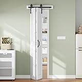 Finosen Bifold Barn Door 28 x 84 in (Double 14 inch)，Bi-fold Sliding Closet Doors with Hardware Track kit Included, 2.8ft Rail for 2 Doors, MDF Wood Panel,PVC Surface, Save Space,DIY Assembly, White