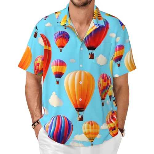 Chemise d'été décontractée homme manches courtes motif montgolfières pour rester au frais