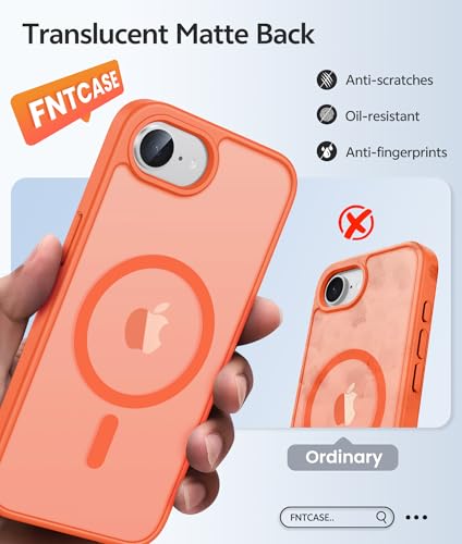 Image of FNTCASE for iPhone 17e Case: iPhone 16e Phone Case [Compatible with Magsafe] Translucent Matte Cases with [Screen Protector] Military Grade Shockproof Protective Phone Cover - Orange