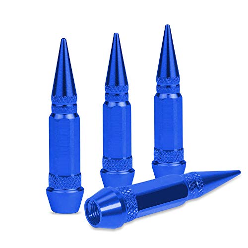 Image of 9 /16-18 Wheel Spike Lug Nuts, Set of 20 Blue Lug Nut, Cone /Conical Bulge Seat,Closed End Nuts Extended Spike Tuner Wheel Rim Lug Nuts Tire Screw Refit with 4pcs Blue Aluminum Tires Valve Stem