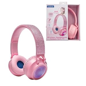 Lexibook, klappbarer leuchtender Bluetooth®- und kabelgebundener Kopfhörer, 3D-Design mit pinken Strasssteinen, Lautstärkebegrenzung, Rosa, HPBT015PKLXB