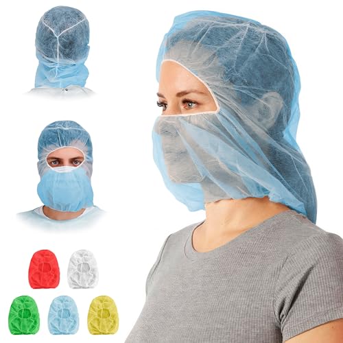 ABC Disposable Hood Caps, One Size. Pack of 100 Blue Polypropylene Disposable Bouffant Hoods. Breathable Disposable Hoods. Protective Caps Hoods Hairnets. Full Face Hair Net for Food Service
