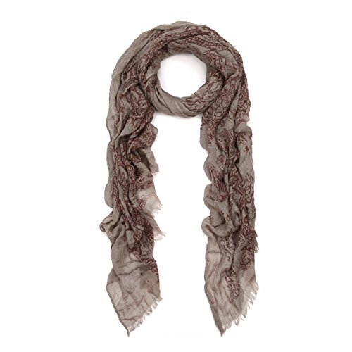 Unique Viscose Vintage 18Th Century City Print Frayed End Scarf, Taupe #TOP25