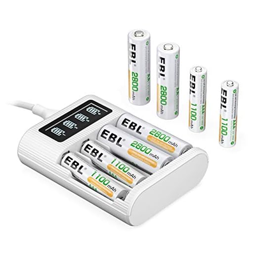 EBL 4 Ranuras Cargador Inteligente de Pilas AA AAA Recargables Ni-MH, 4 x 2800mAh Pilas AA, 4 x 1100mAh Pilas AAA, Puerto Micro USB/Tipo C