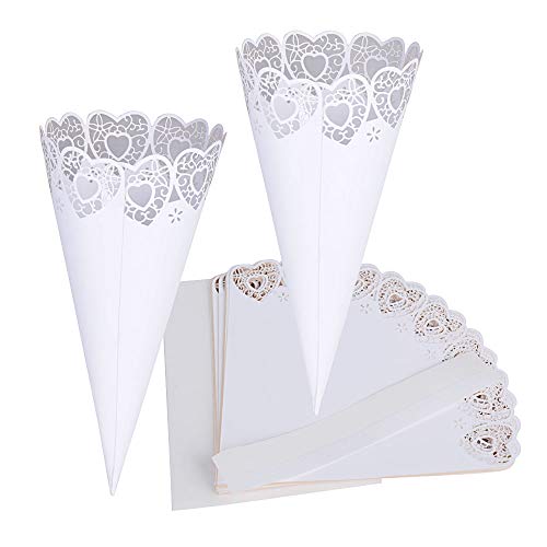 100pcs Conos Papel Arroz Boda Blanco Cucuruchos Petalos Confeti Decoración Boda con...