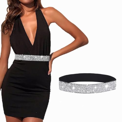 Women Elastic Waist Belt Rhinestone Belt for Dresses Sparkle Crystal Ladies Wide Waist Belts Party Costume Waistbands