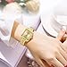 BOFAN Vintage Square Small Watches for Women Easy Read Ladies Quartz Wrist Watch with Stainless Steel Expansion Band,Gold Dial,Water Resistant.（5.90in-6.69in）