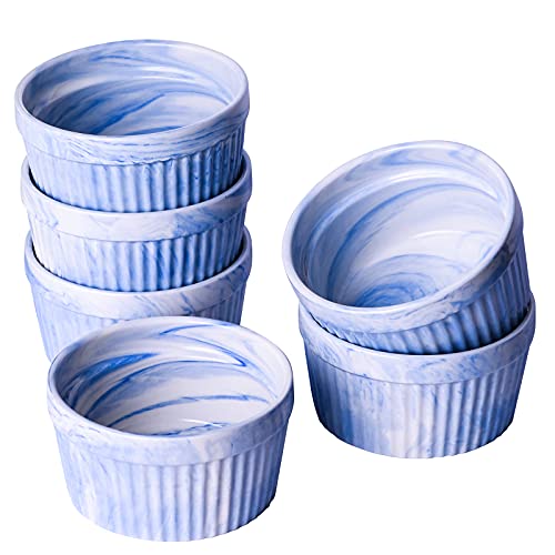 Yundu 8 Ounce Blue Marble Ceramic Ramekins cover