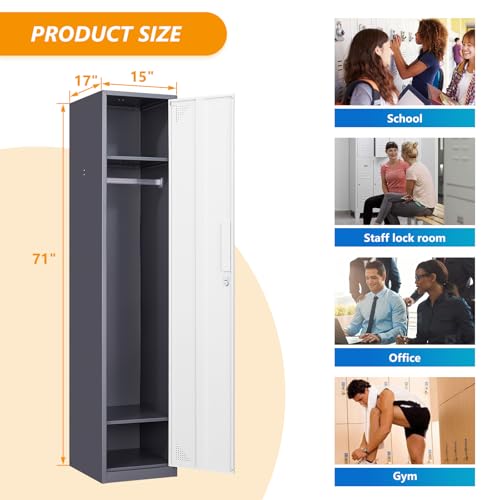 STANI Metal Locker, Metal Lockers for Employees with Lock, Storage Locker with Lock, Storage Locker Cabinet for Home, Tall Steel Storage Locker for Gym, School, Office