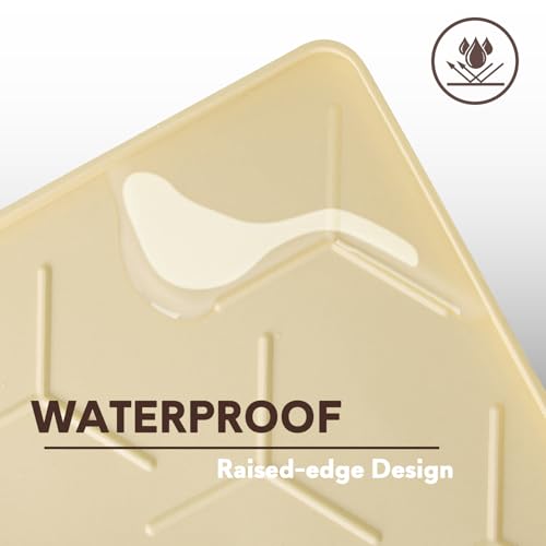 Image of Garoopion Silicone Cat Litter Mat Large 40 inch X 28 inch, Easy to Clean, Beige | Large Size Waterproof Silicone Mat with Raised Edges, Catch Litter, Protect Floor from Urine, Multi-Use for Dog /Sink /Kitchen