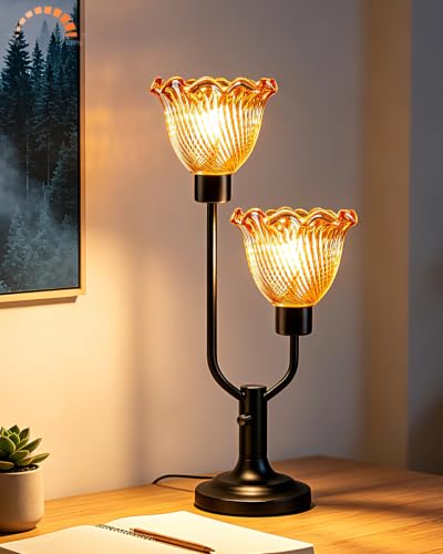 Image of Lightdot Mid Century Modern Table Lamp Dimmable Black Vintage Glass Lamp