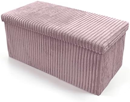 Large Ottoman Storage Box Folding Seat, Storage Stool Faux Leather Toy Chest Practical Bench Blanket Box (Black, 76x38cms)