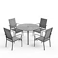 BUPPLEE 5-Piece Outdoor Dining Table Set for 4,Round Table with Umbrella Hole & 4pcs Textilene Chairs - Patio Outdoor Furniture for Porch,Backyard, Garden, Poolside and Deck-Grey
