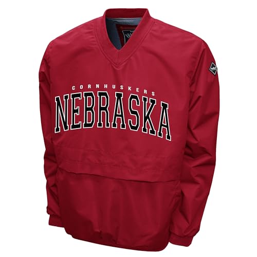 2Bhip NCAA Nebraska Cornhuskers Adult Red Lightweight V-Neck Windbreaker Wind Shirt Pullover Jacket For Men