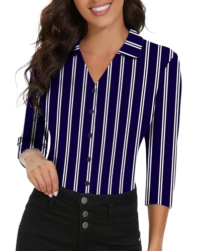 Image of Soneven Womens Golf Polo Shirts 3 /4 Long Sleeve V Neck Button Down Shirts Business Causal Work Blouses Tops