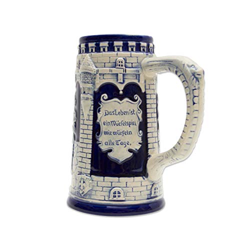 Collectible German Castle Festive Engraved Cobalt Blue Beer Stein #TOP1