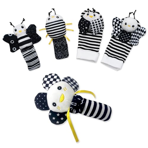 Image of BABY K Rattle Socks & Wrist Rattles and Hand Rattle (Set E+ Flower) - Newborn Toys for Baby Boy or Girl - Brain Development Infant Toys - Hand and Foot Rattles Suitable for 0-3, 3-6, 6-12 Month Babies