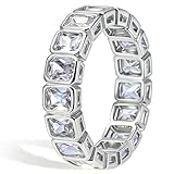 ENDLESLOOP 14K Gold Plated Baguette Rings for Women Emerald Oval Radiant Cut Cubic Zirconia Eternity Rings Fashion Wedding Band Promis Stackable Ring Silver Size 9