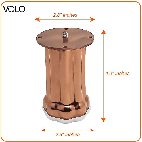 Image of VOLO Furniture Legs 4 inch, Furniture Feet, Heavy Duty Sofa Legs, Modern Style Furniture Legs, DIY Replacement Rose Gold Finish Metal Legs for Table Cabinet Cupboard Sofa Couch Chair, (Set of 4 pcs)