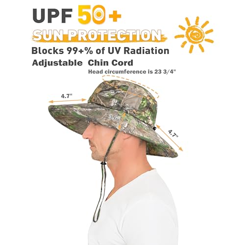 Image of Men Safari Sun Hat Wide Brim Boonie Fishing Cap with Adjustable Drawstring