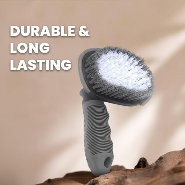 Image of MenzaPro Car Tyre Cleaning Brush with High-Density Nylon Bristles | 3D Curved Design, Anti-Slip Handle | Heavy-Duty Tyre, Wheel & Rim Cleaning Tool