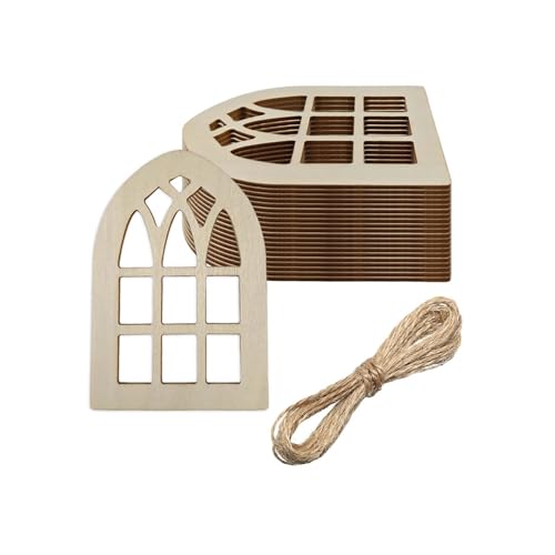 Creaides 20pcs Window Wood DIY Crafts Cutouts Blank Wooden Window