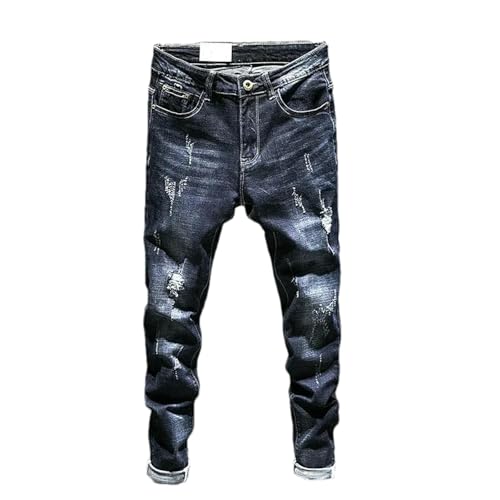 Men’s Ripped Skinny Fit Jeans Wash Distressed Denim Pants Casual Streetwear Men Trousers