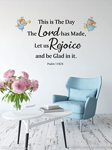 Christian Scripture Quotes Wall Decal Sticker,This Is The Day The Lord Has Made.psalm11824 Bible Verse Religious Angel Decor Wallpaper Mural For Kids Roomhome Church #TOP2