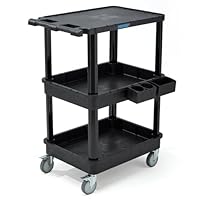 MOVERLY 3-stufiger Rollwagen mit Flacher Ablage & tiefen Regalen, 70 x 46,4 cm, Kunststoff-Mehrzweckwagen mit 10 cm Rollen, 150 kg Tragkraft – für Büro, Werkstatt, Lager geeignet