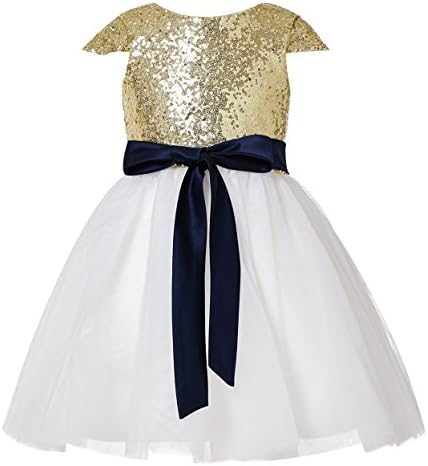 princhar Sequin Tulle Short Girl Dress Little Girls Party Toddler Dress US 5T Gold