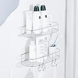 KINCMAX Self Adhesive Round Shower Caddy - Pack of 2 - Stainless Steel Wall Organizer Shelves w/ 2 S