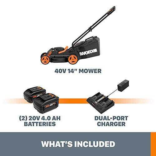 Worx Wg779 40V Power Share 4.0Ah 14" Cordless Lawn Mower (Batteries & Charger Included) & 20V Gt 3.0 + Turbine Blower + Hedge Trimmer (Batteries & Charger Included) #TOP3