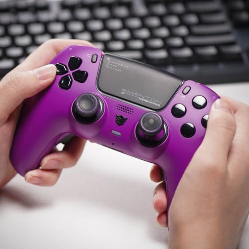 Image of HEXGAMING PHANTOM Pro Controller with 4 Remappable Buttons, 6 Remapping Profiles, 8 Interchangeable Analog Stick, and Adjustable Triggers Compatible with ps5, PC, Mobile - Hall Effect Twilight Purple