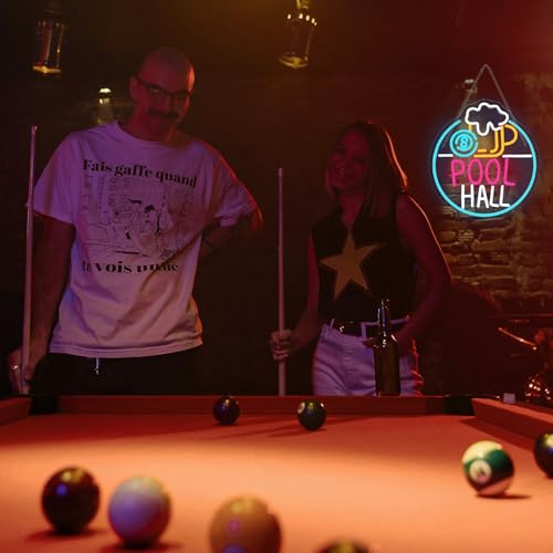 Image of Horseneon Pool Hall Beer Neon Sign LED Light Sign Wall Decor for Pool Hall, Game Rooms, Bars, Basements & Man Caves USB Powered, Adjustable Brightness Billiards Themed Lighting