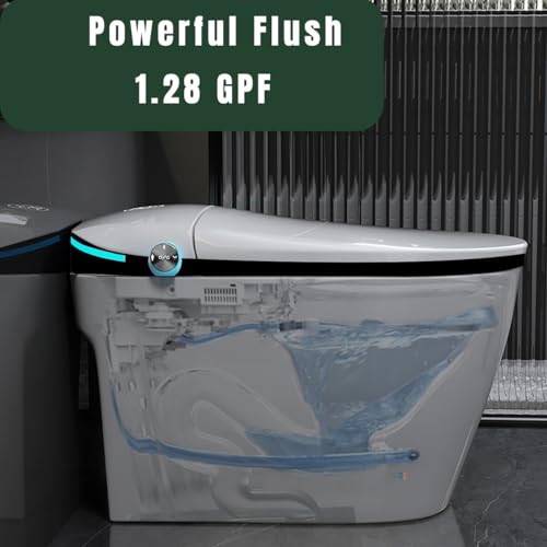 Sanitario inteligente con bidé, apertura automática, sensor de pie, lavado con agua tibia, asiento calefaccionado, secador de aire tibio, pantalla LED, luz nocturna, blanco miniatura 6